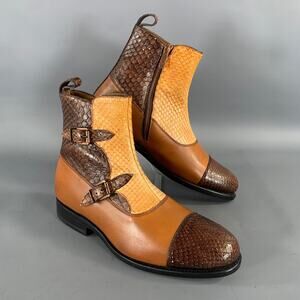 KLEIN EPSTEIN & PARKER Size 7 Brown Mixed Patterns Mixed Fabrics Ankle Boots